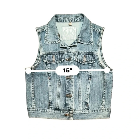 Michael Michael Kors Blue Denim Vest SZ S  Iconic Logo - Picture 4 of 9